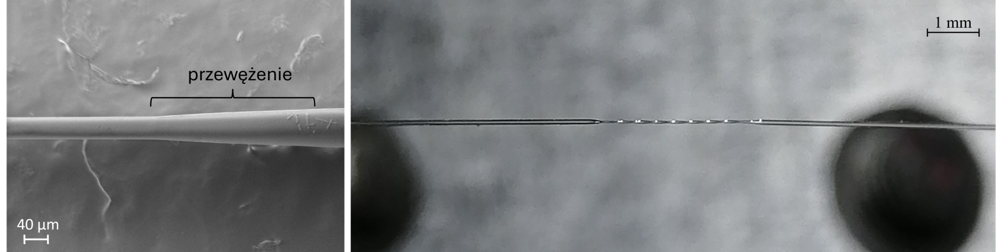 Przewężenie światłowodowe oraz seria przewężeń na światłowodzie